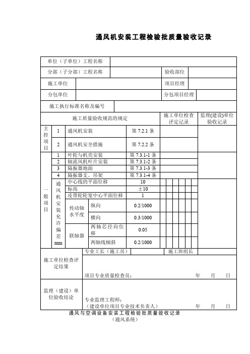 通风机安装工程检验批质量验收记录