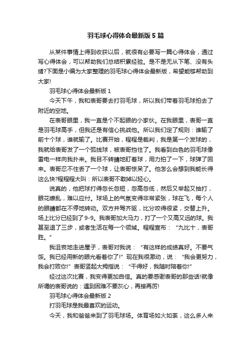 羽毛球心得体会最新版5篇