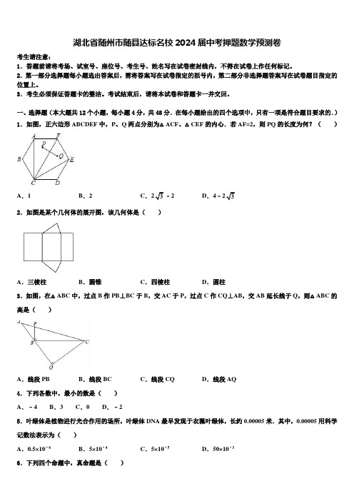 湖北省随州市随县达标名校2024届中考押题数学预测卷含解析