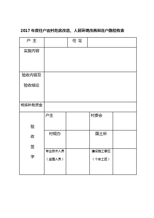 2017年度住户农村危房改造人居环境改善和连户路验收表