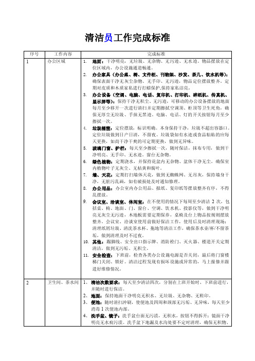 清洁工工作完成标准