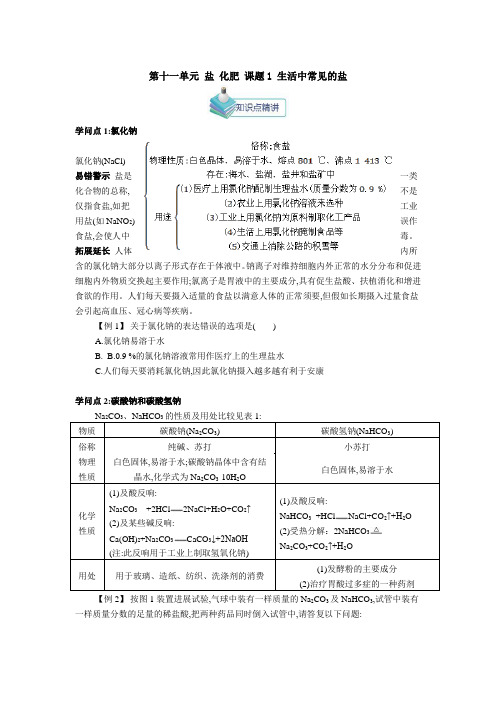 人教版九年级化学下册第十一单元盐化肥知识点分解