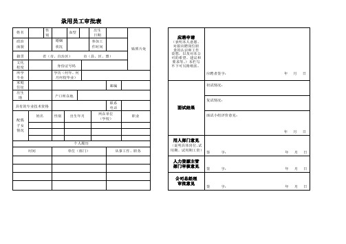 应聘录用员工详细资料审批表