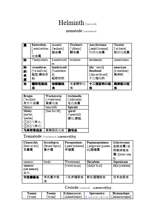 寄生虫-医学寄生虫单词(注音标)(1)