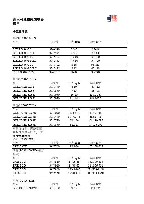 利雅路燃烧器 油机 选型