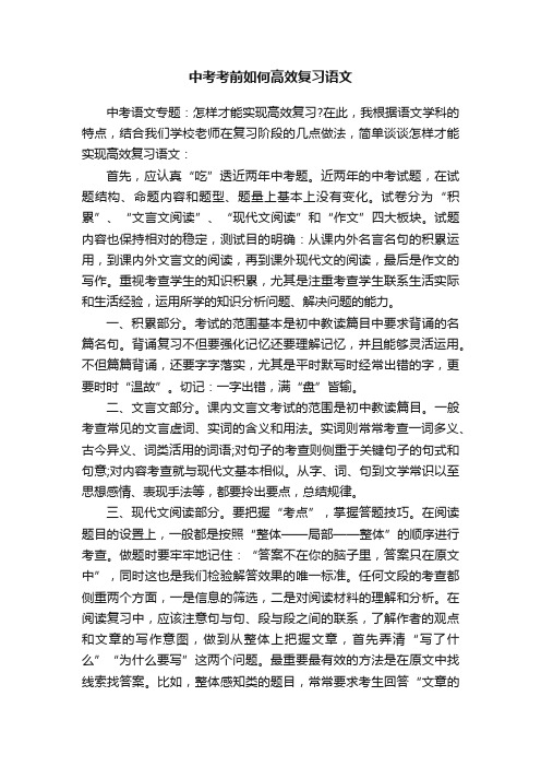 中考考前如何高效复习语文