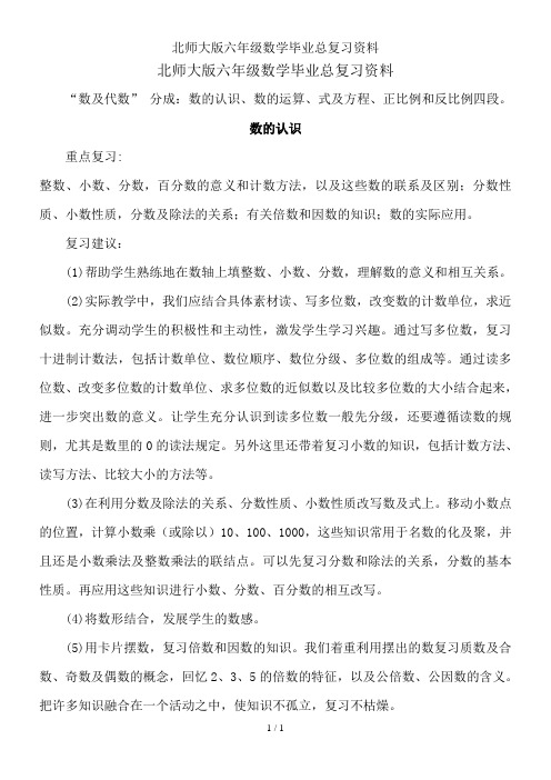 北师大版六年级数学毕业总复习资料