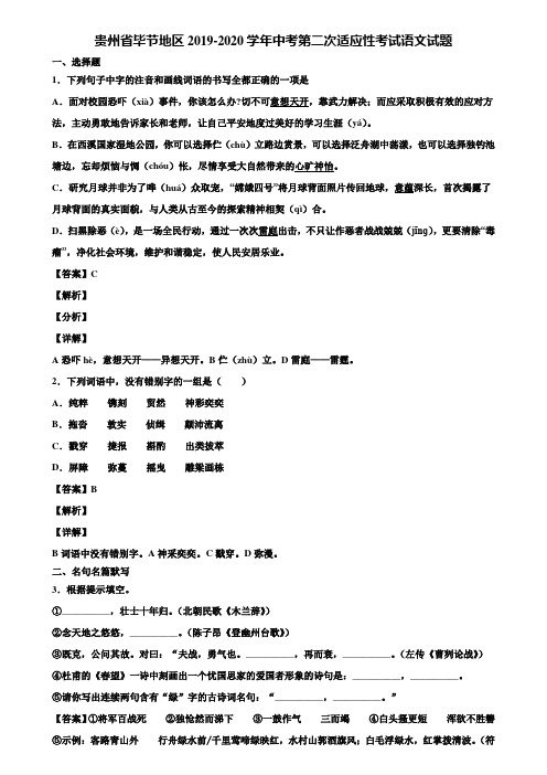 贵州省毕节地区2019-2020学年中考第二次适应性考试语文试题含解析