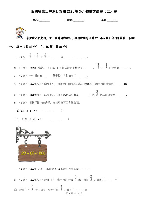 四川省凉山彝族自治州2021版小升初数学试卷(II)卷(新版)