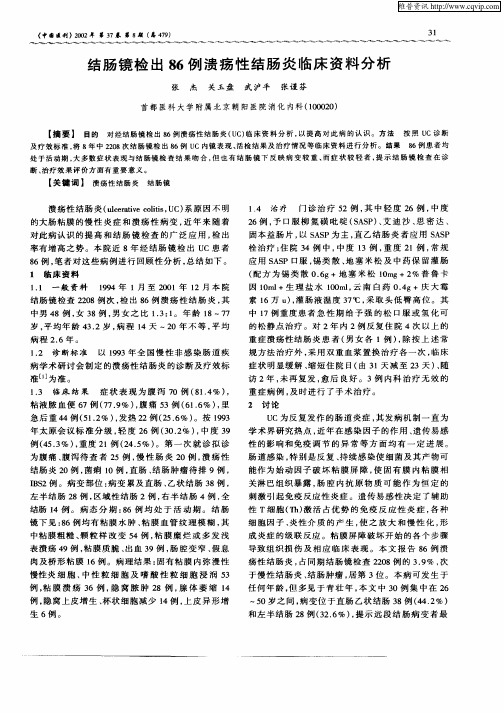 结肠镜检出86例溃疡性结肠炎临床资料分析