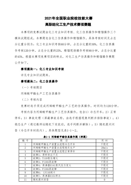 2021年全国职业院校技能大赛(高职)化工生产技术赛项河北省赛题