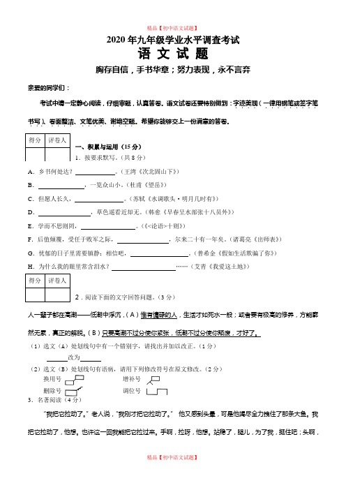 【最新精品】山东省济南市2020届九年级学业水平调查考试语文试题.doc