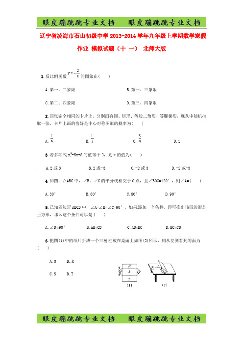 辽宁省凌海市石山初级中学九年级数学上学期寒假作业 模拟试题(十一)