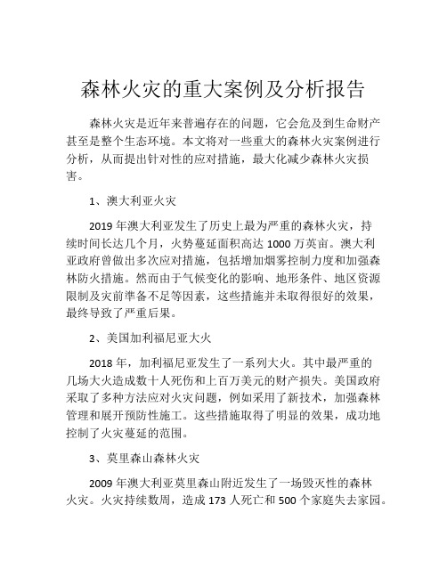 森林火灾的重大案例及分析报告