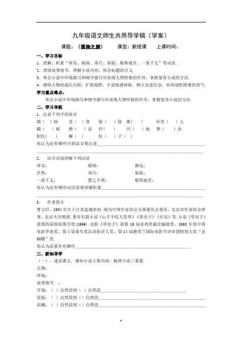 新人教部编版九年级语文16《孤独之旅》导学案