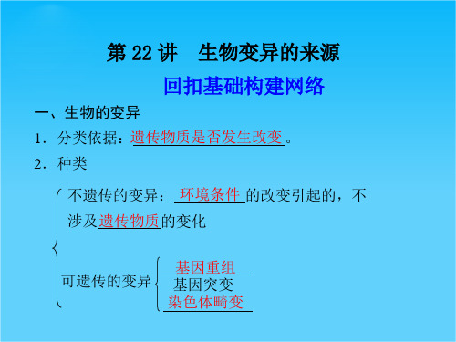 高考生物一轮复习 第22讲生物变异的来源精品课件 浙科版