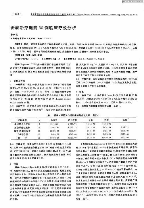 妥泰治疗癫痫50例临床疗效分析