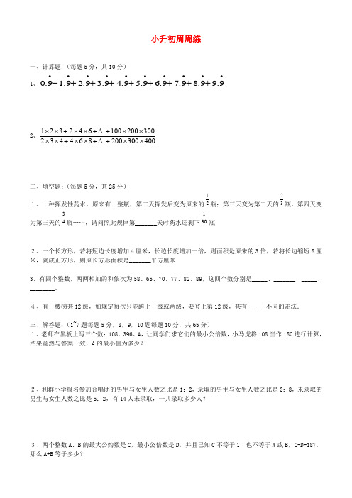 青岛版六年级数学下册小升初周周练(二十一)