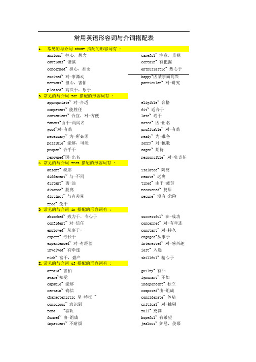 常用英语形容词与介词搭配表
