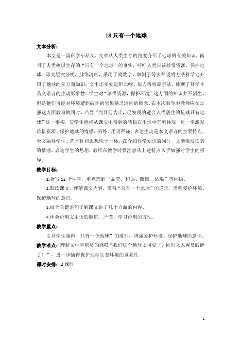 18 只有一个地球 教案