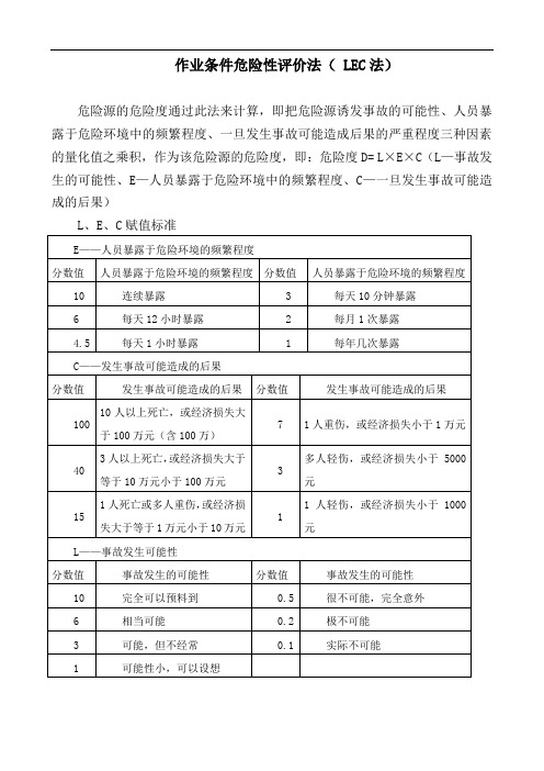 作业条件危险性评价法( LEC法)