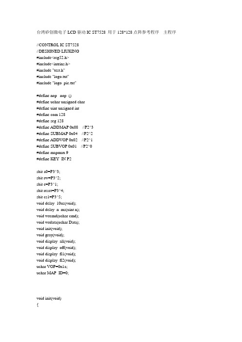 台湾矽创微电子LCD驱动IC ST7528 用于128128LCD点阵 参考程序