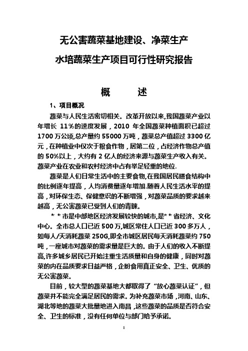 1.无公害蔬菜基地建设及净菜生产项目可行性研究报告