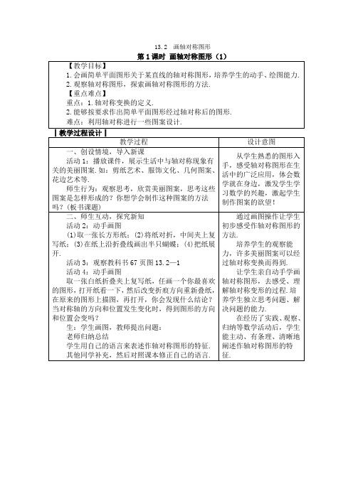 人教版八年级数学上册教案： 13.2 画轴对称图形