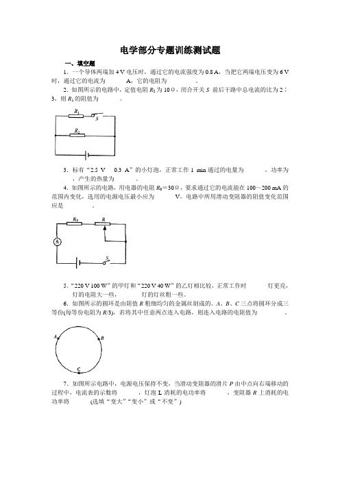 人教版九年级物理《电学》专题训练及答案