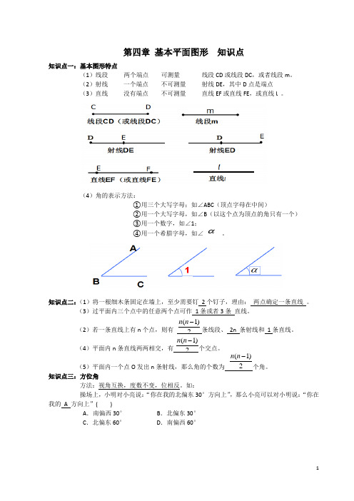 北师大版数学七年级上册 第四章 基本平面图形 知识点总结