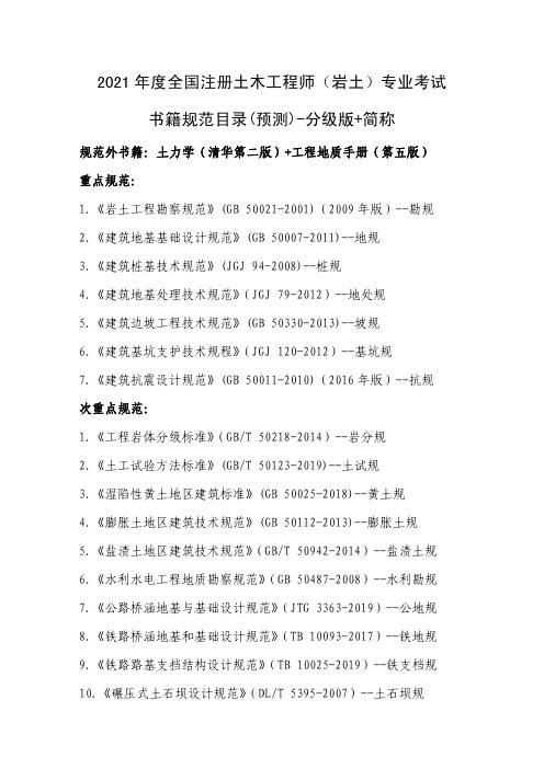 2021年度全国注册土木工程师(岩土)专业考试书籍规范