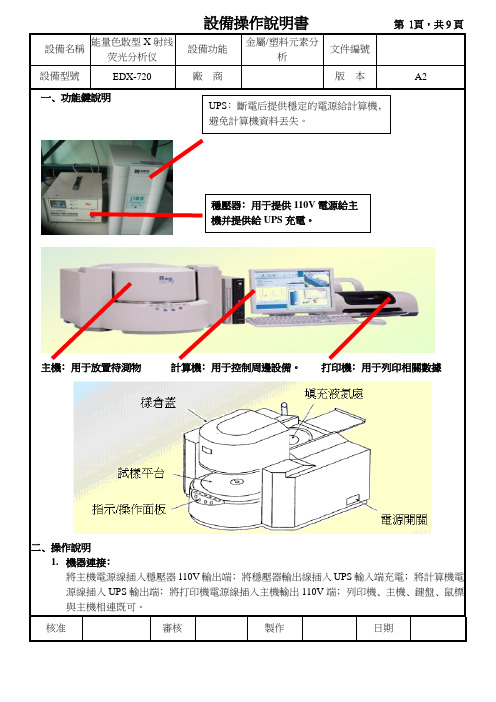 能量色散型X射线荧光分析仪(元素光谱分析仪)设备操作说明书