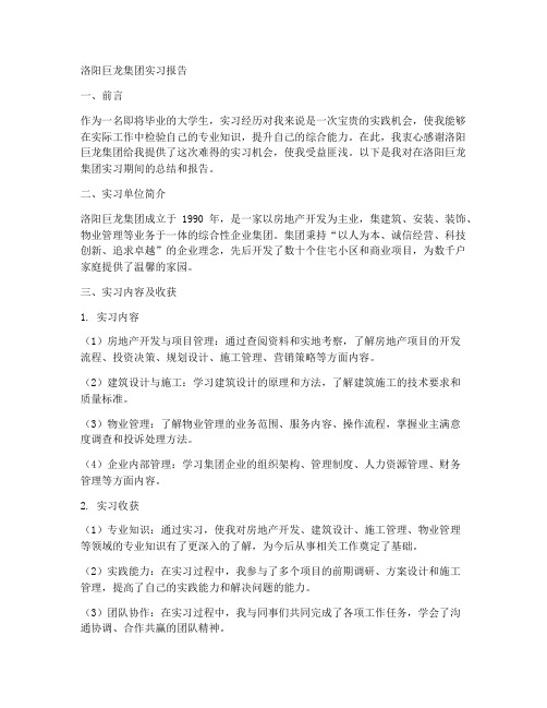 洛阳巨龙集团实习报告
