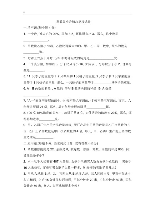 (word完整版)苏教版小升初数学总复习试卷