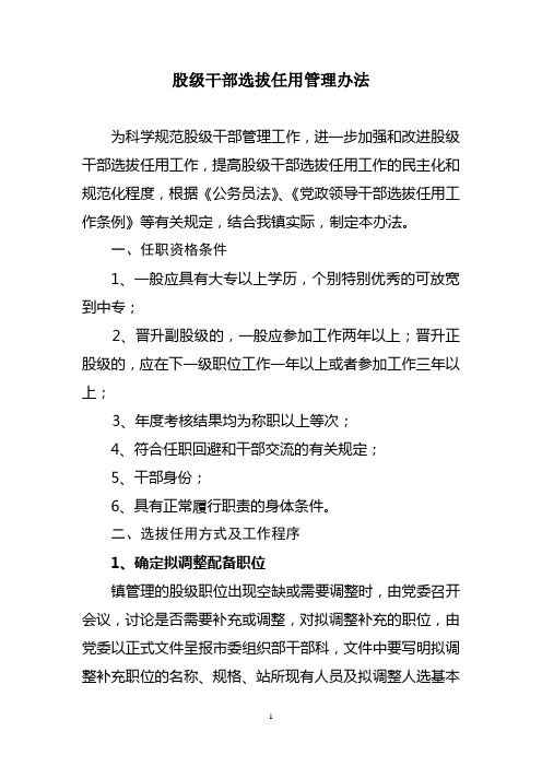 股级干部选拔任用管理办法