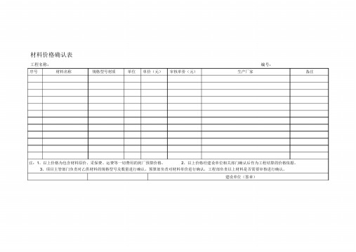 材料价格确认表.doc