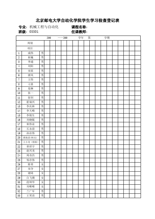 北京邮电大学自动化学院学生学习检查登记表