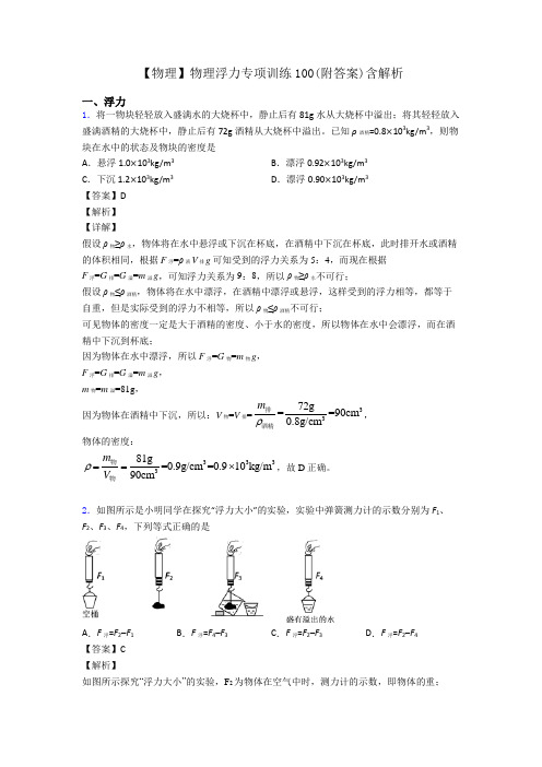 【物理】物理浮力专项训练100(附答案)含解析