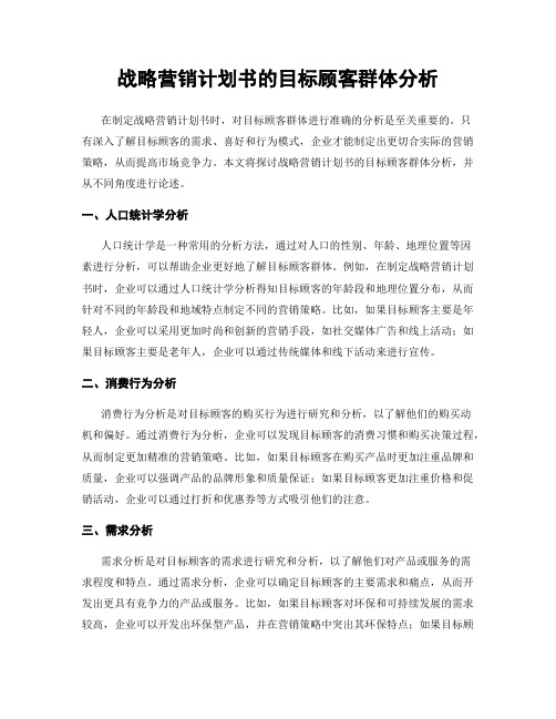 战略营销计划书的目标顾客群体分析