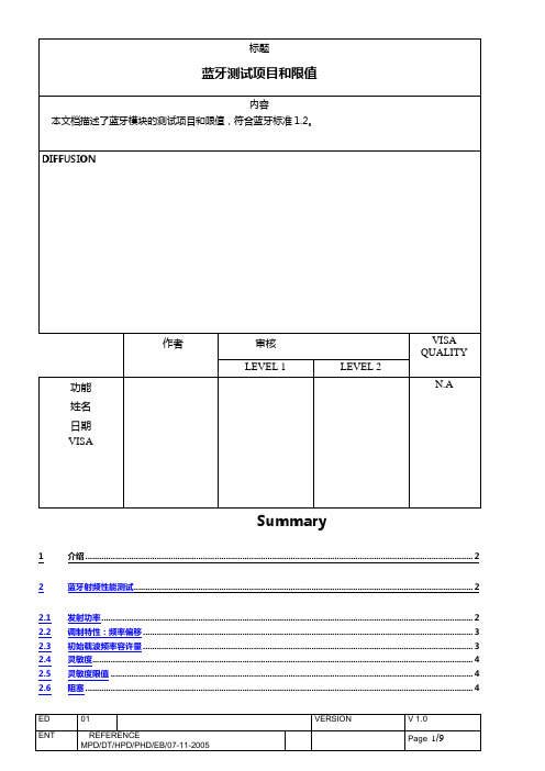 蓝牙测试标准