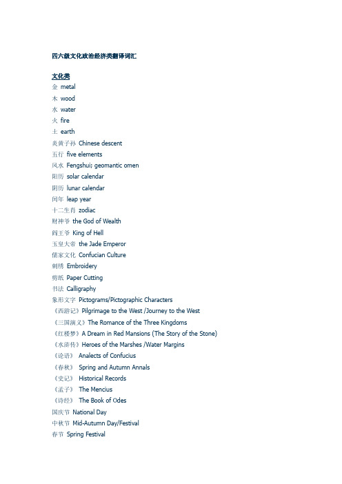 四六级文化政治经济类翻译词汇