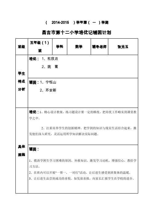 培优辅困记录分析表