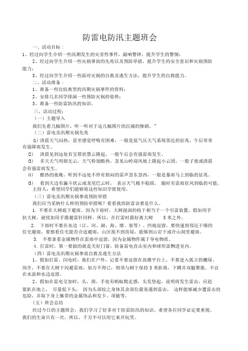 防雷防汛主题班会教案