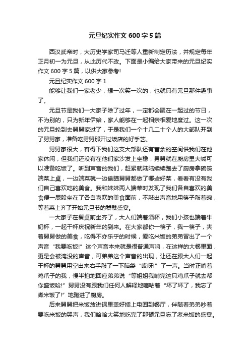 元旦纪实作文600字5篇