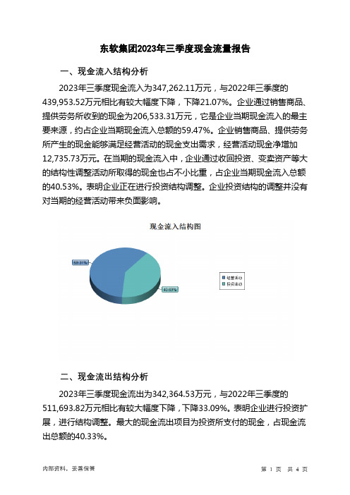 600718东软集团2023年三季度现金流量报告