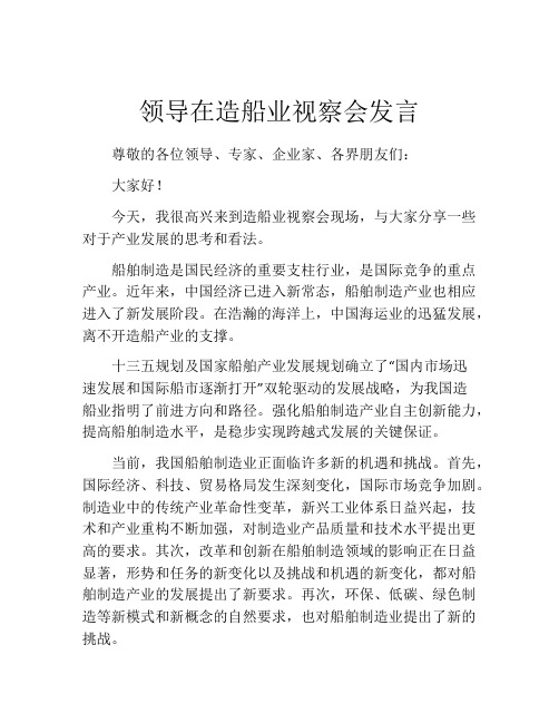 领导在造船业视察会发言