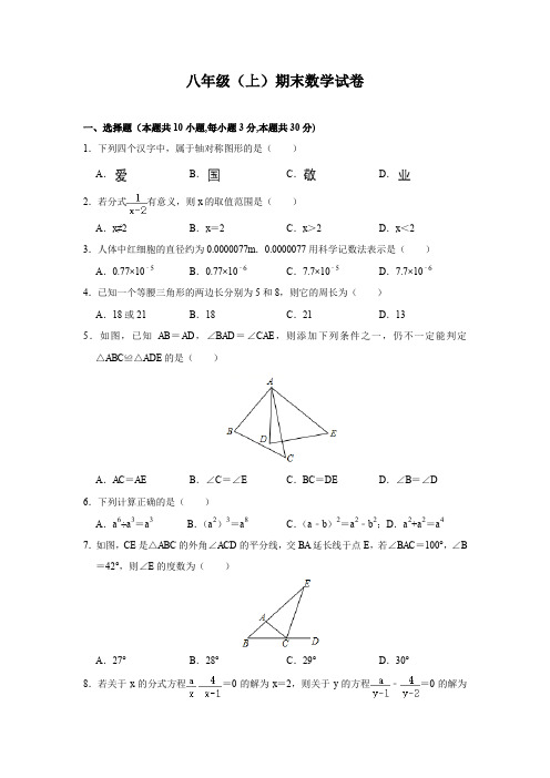 八年级(上)期末数学试卷(含解析)