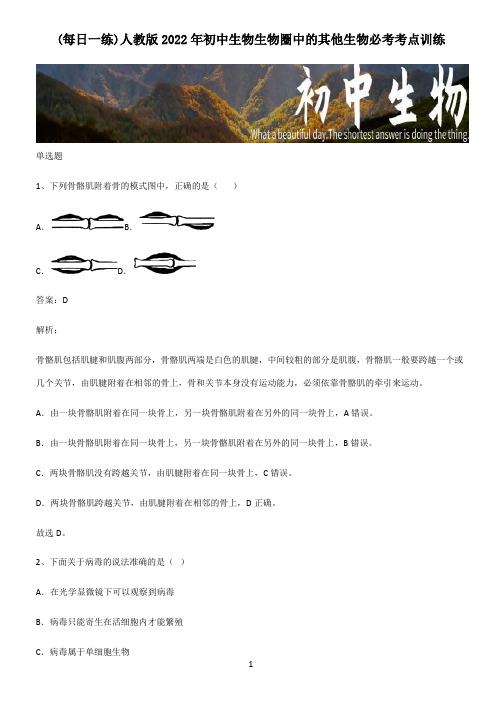 人教版2022年初中生物生物圈中的其他生物必考考点训练