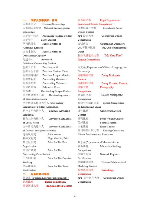 英文简历必备_各类学生职位、竞赛、奖学金名称翻译 version2