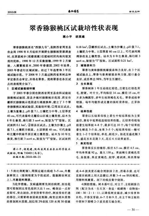 翠香猕猴桃区试栽培性状表现